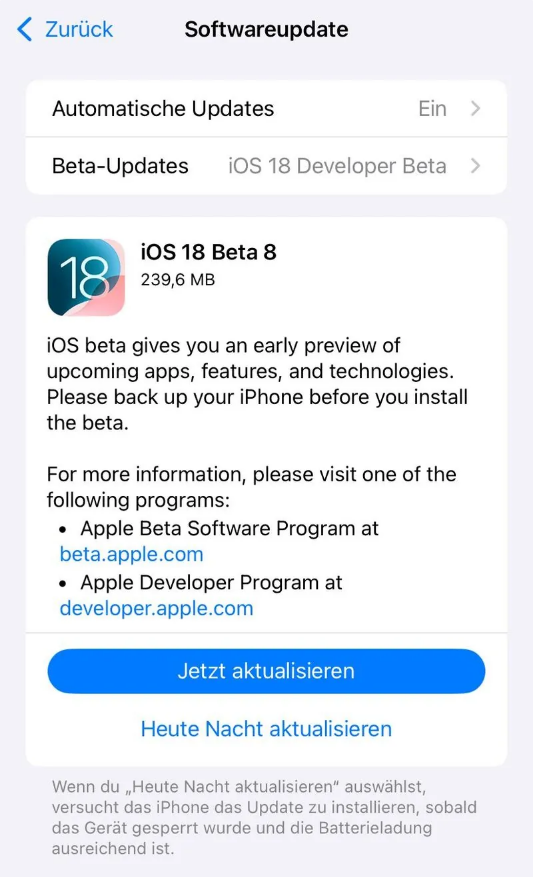 老城镇苹果手机维修分享苹果 iOS / iPadOS 18 开发者预览版 Beta 8 发布 